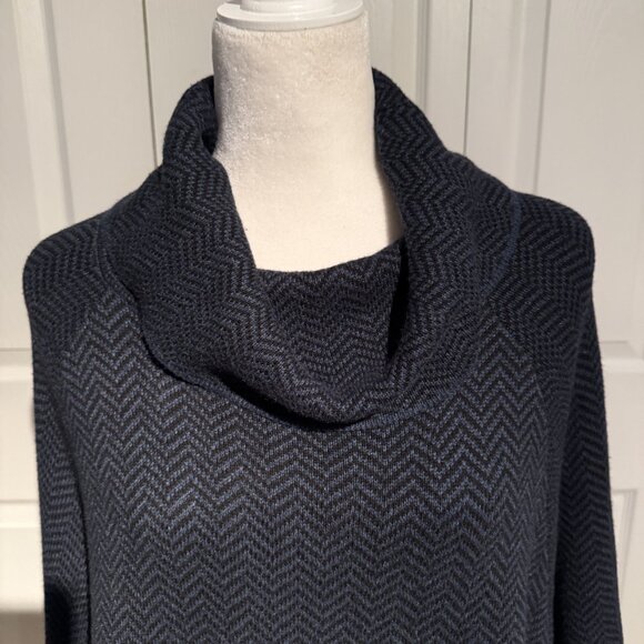 LOFT Sweater Womens XS/S Herringbone Blue & Black Cowl Neck Pullover Poncho EUC - Picture 1 of 7